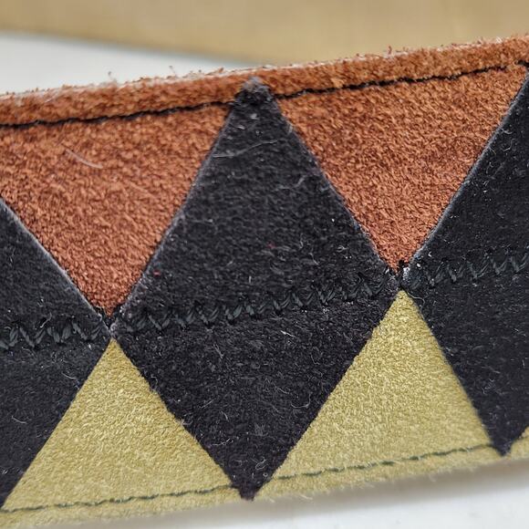 Vtg Saint Laurent Rive Gauche Suede Belt France Bakelite Buckle Geometric 31” - Picture 8 of 14